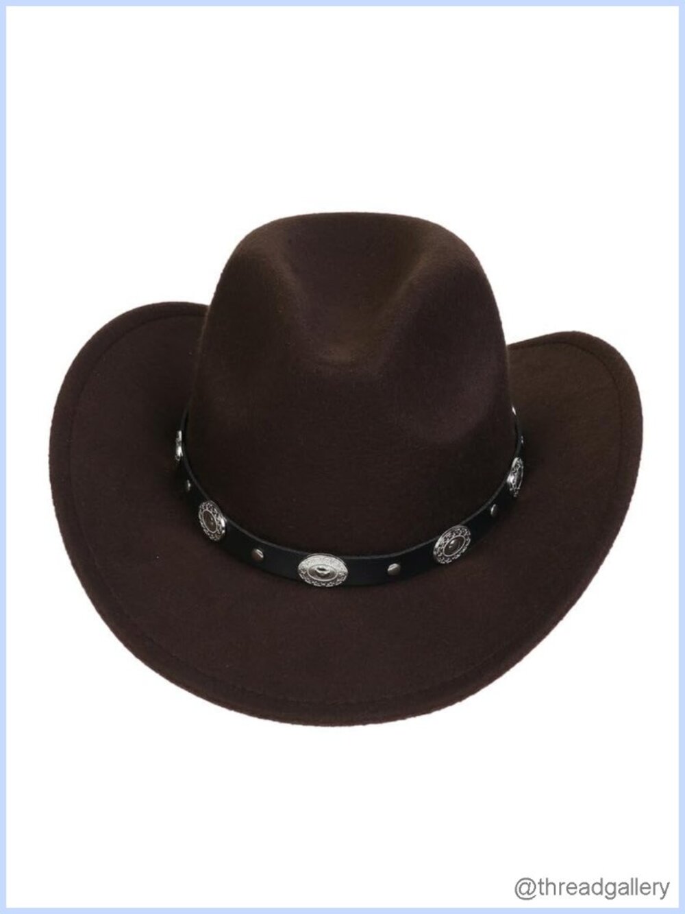 Felt Cowboy Hat Studded Pinched Wide Brim Western Fedora with Belt Buckle